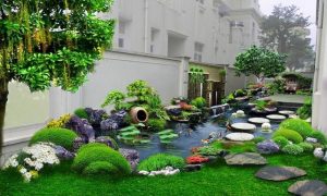 tieu canh ho ca koi san vuon