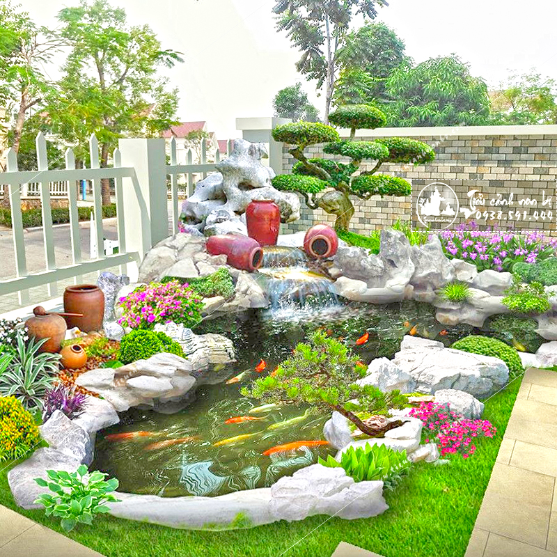 Tiểu Cảnh Sân Vườn Biệt Thự Ngoài Trời 5 thiet ke tieu canh san vuon ho ca koi mini quan cafe 1 1