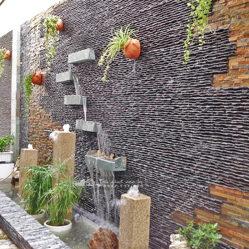 Tường Nước Non Bộ Trong Nhà 2 tuong da thac nuoc chay san vuon